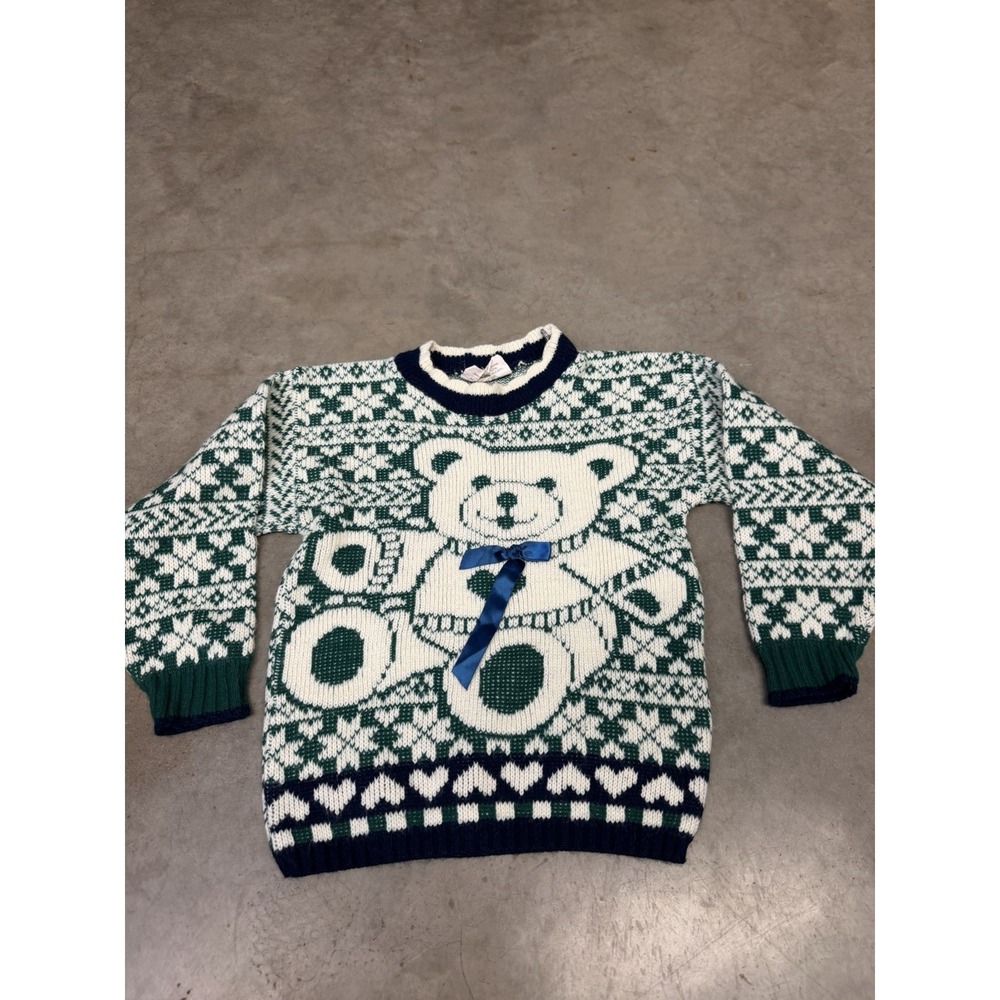 Vintage The Club House Teddy Bear Sweater 4T Fair Isle Made USA Kids 80s A52010